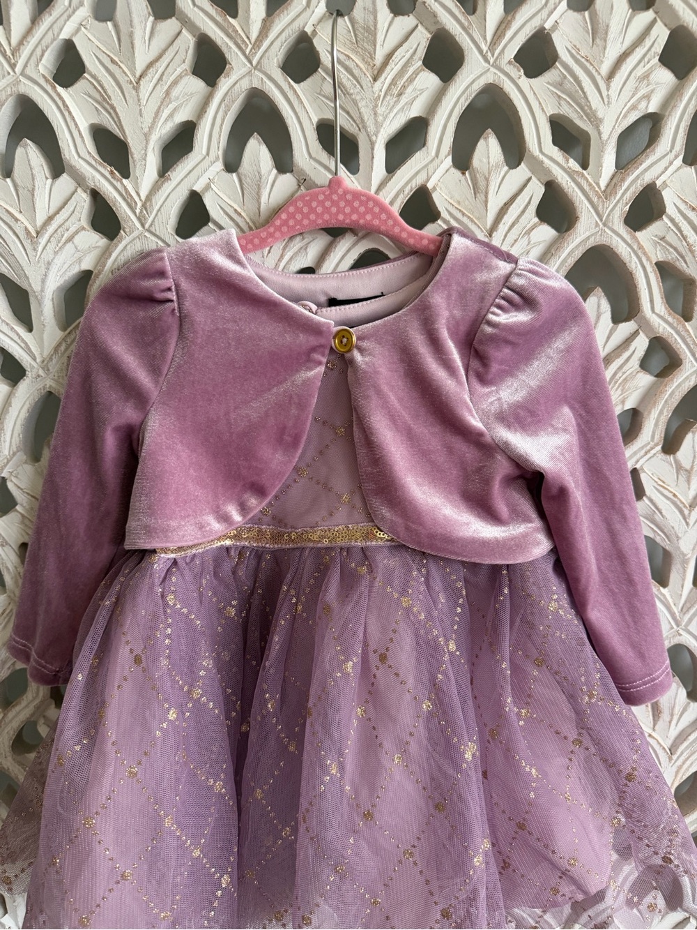 Lilt Baby Girls Purple Gold Tulle Party Dress & Velvet Shrug 12M